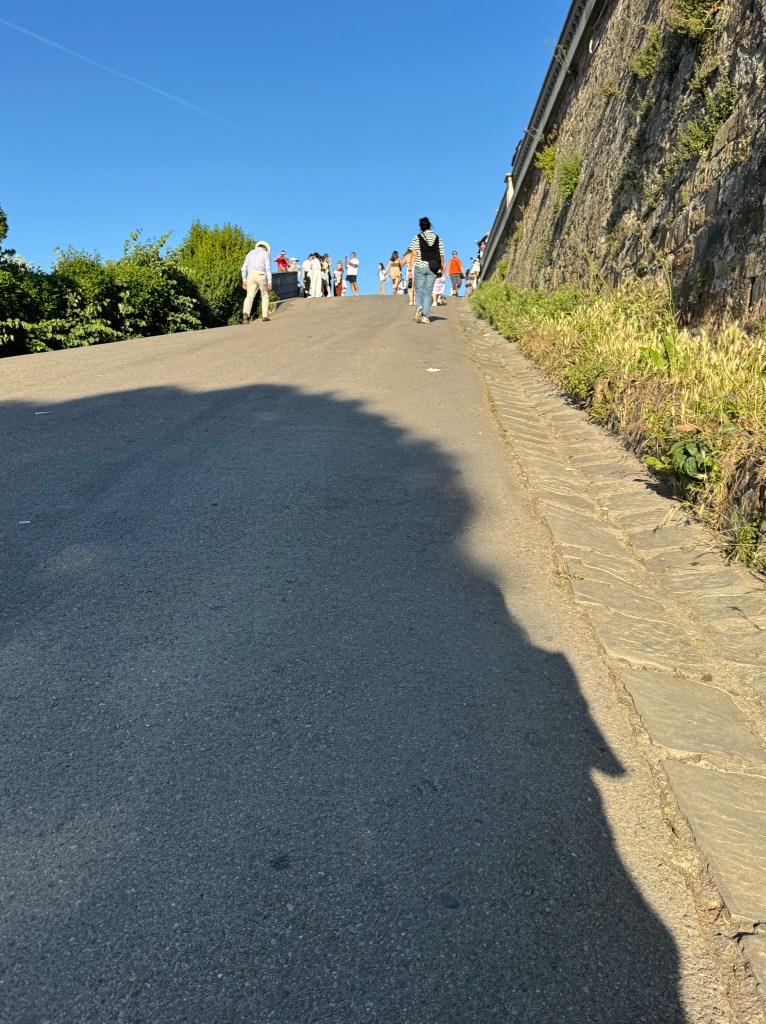 Steep climb to the piazza.
